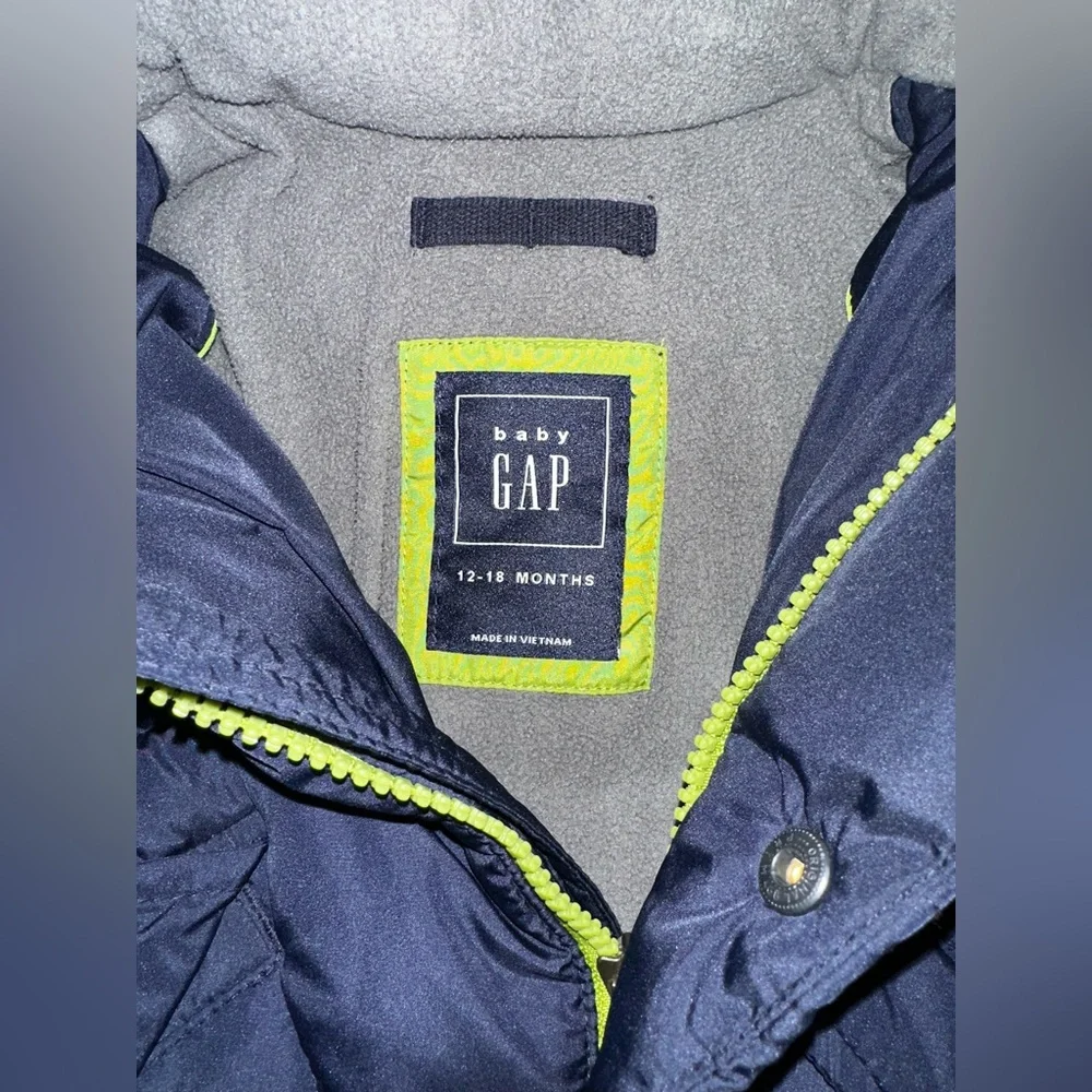 Baby Gap 12–18M Navy Puffer Jacket Cozy Winter Quilted Hooded Outerwear